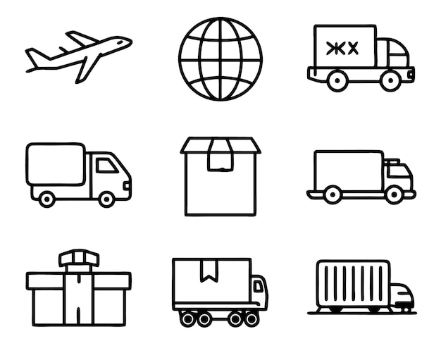 conjunto de ilustración de icono logístico entrega transporte envío negocio industria de carga