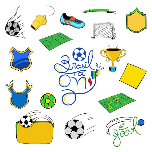 Conjunto de ilustración de icono temático de fútbol de copa mundial