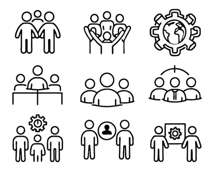 Vector conjunto de ilustración de icono de trabajo en equipo trabajo en equipo reunión de trabajo de negocios grupo de colaboración