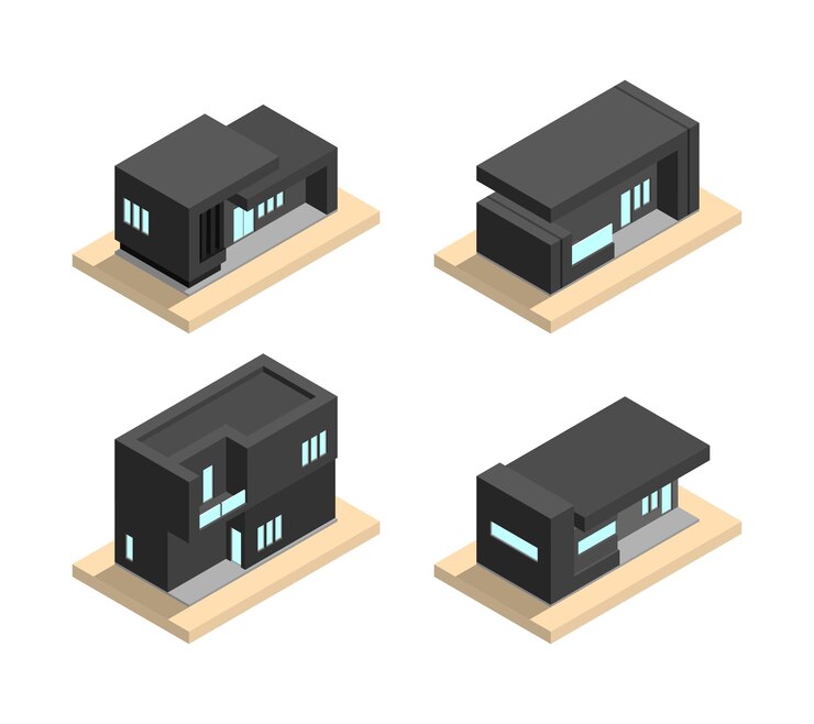 Conjunto de ilustración de icono de vector de casa minimalista isométrica