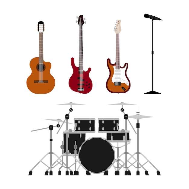 Conjunto de ilustración de icono de vector de instrumento musical