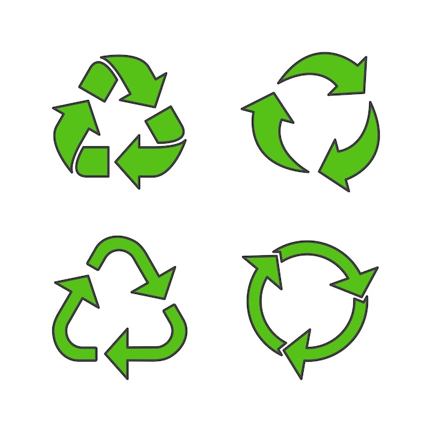 Conjunto de ilustración de icono de Vector de signo de reciclaje. Símbolo de reciclaje de icono plano de fondos ecológicamente puros