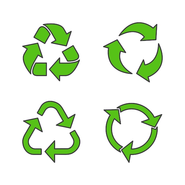 Conjunto de ilustración de icono de vector de signo de reciclaje. símbolo de reciclaje de icono plano de fondos ecológicamente puros