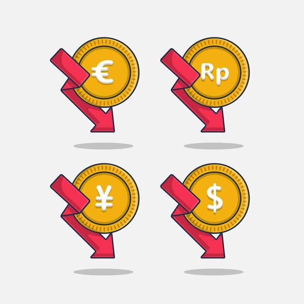 Vector conjunto de ilustración de iconos de depreciación de moneda