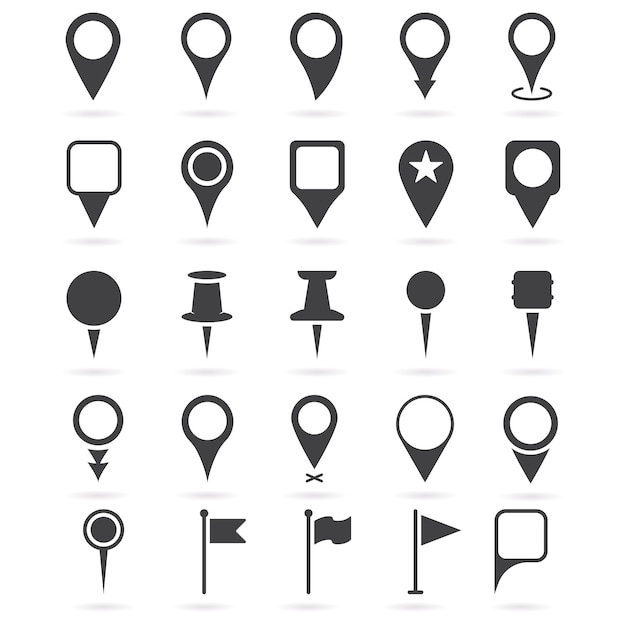 Conjunto de ilustración de iconos de pin de mapa