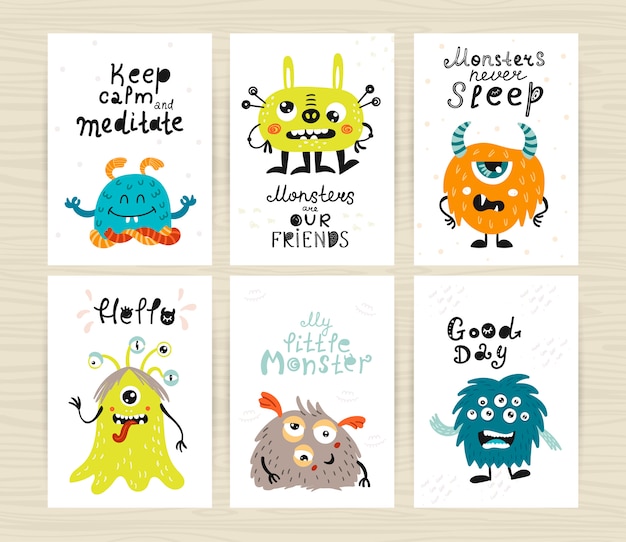 Conjunto de ilustración infantil con monstruos lindos.