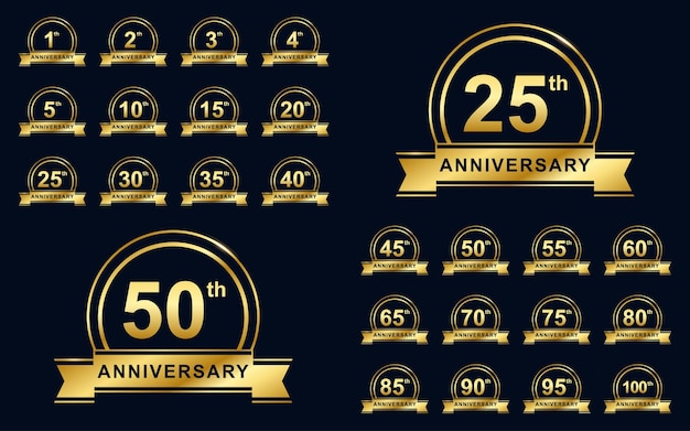 conjunto de ilustración de insignia de aniversario de oro