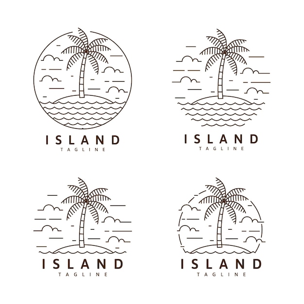 conjunto de ilustración de isla monoline o diseño de vector de estilo de arte lineal