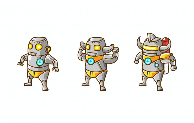 Vector conjunto de ilustración isométrica de la evolución del personaje del robot, desde el modo básico, intermedio y avanzado