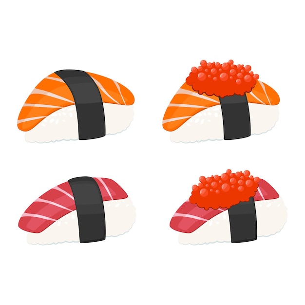 Conjunto de ilustración japonesa de comida sashimi, comida asiática con caviar