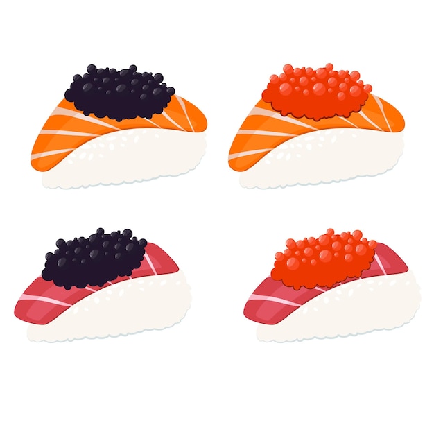 Vector conjunto de ilustración japonesa de comida sashimi, conjunto de comida asiática