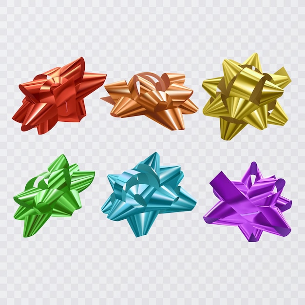Conjunto de ilustración de lazo y cinta multicolor para decoraciones de Navidad y cumpleaños, ilustración vectorial