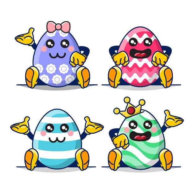 Conjunto de ilustración de linda mascota de huevo de Pascua