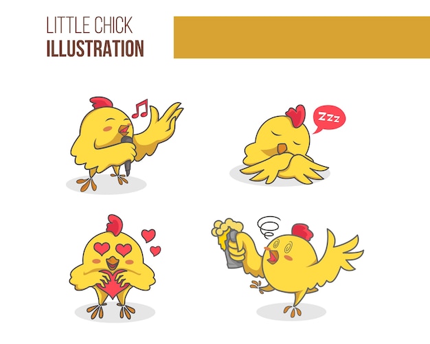 Vector conjunto de ilustración de lindo pollito