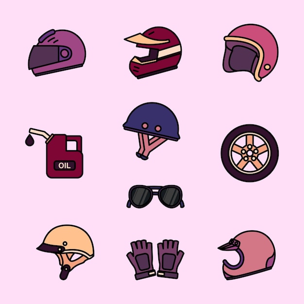 Conjunto de ilustración de línea plana linda de motocicleta