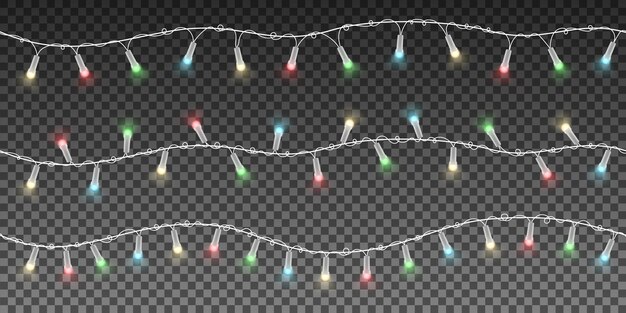 Conjunto de ilustración de luces de Navidad coloridas
