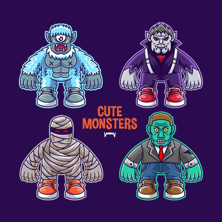 Vector conjunto de ilustración de monstruo lindo