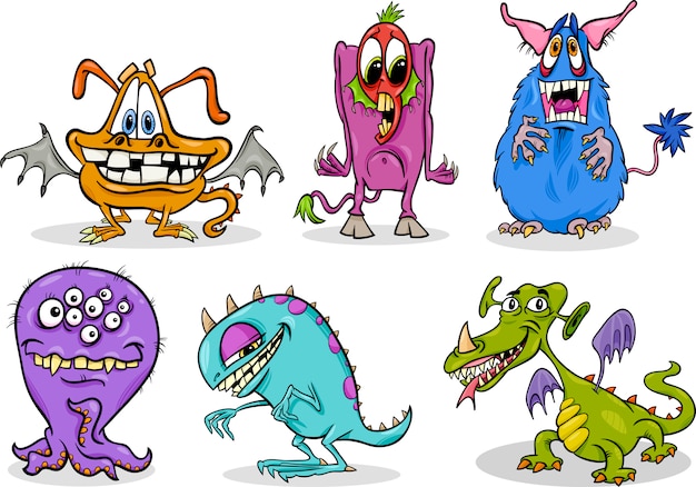Vector conjunto de ilustración de monstruos de dibujos animados