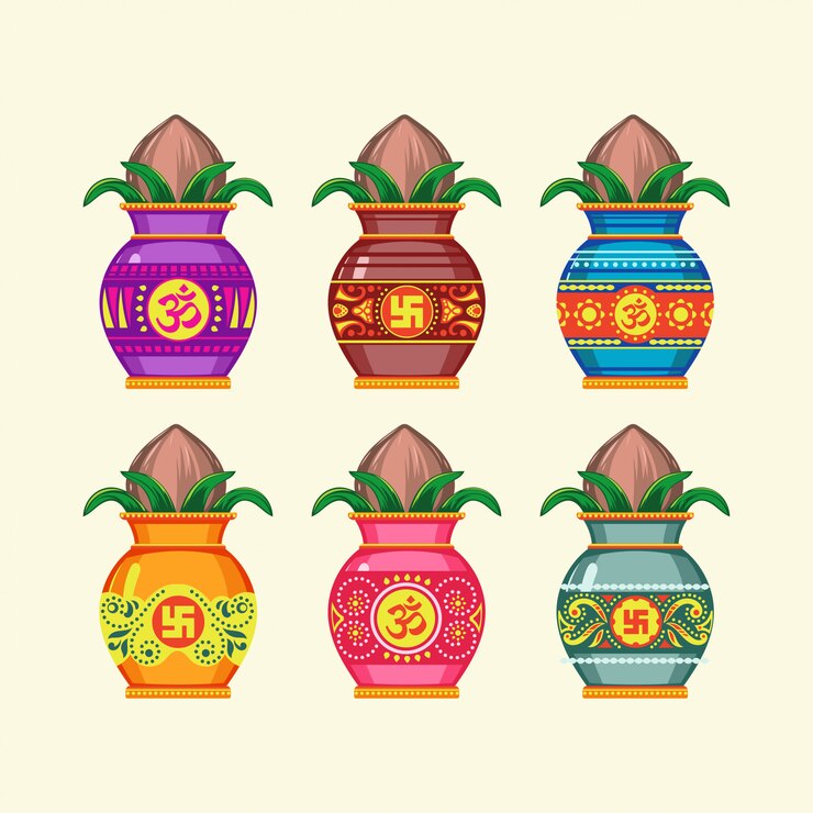 Vector conjunto de ilustración de olla de cerámica kalash india