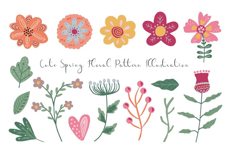un conjunto de ilustración de patrón de flor linda de primavera