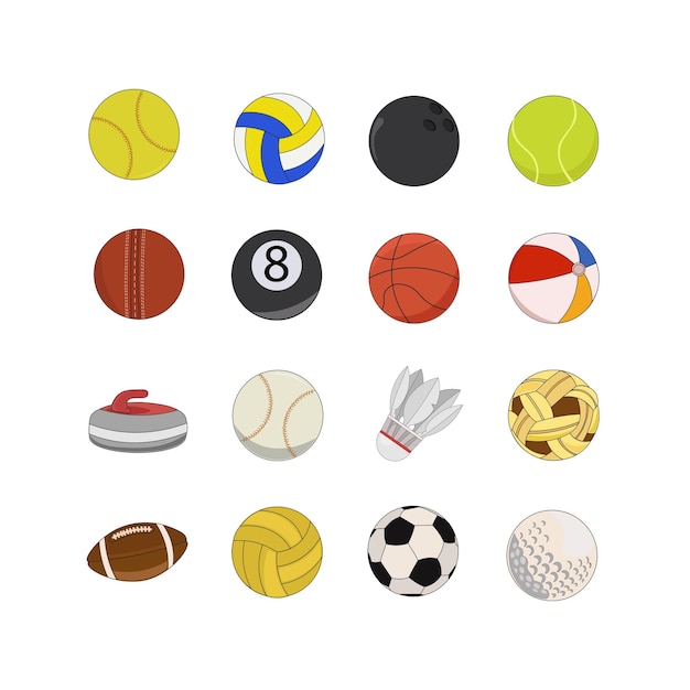 Vector conjunto de ilustración de pelota deportiva diferente