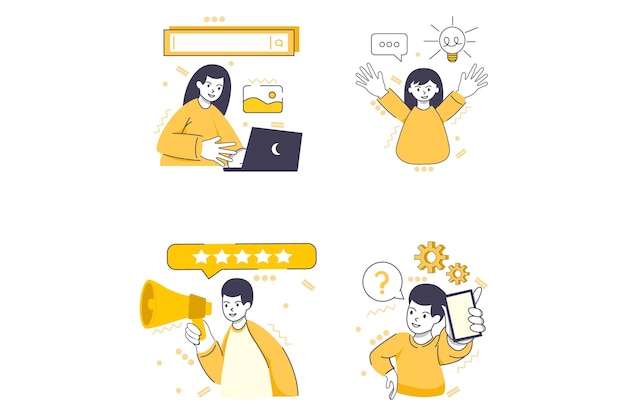 Conjunto de ilustración de personajes de marketing digital