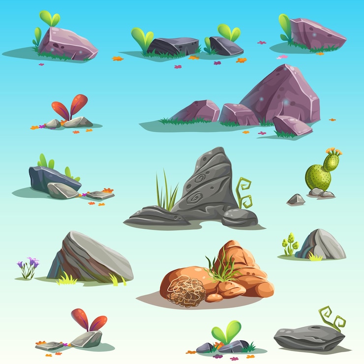 Vector conjunto de ilustración de piedras aisladas
