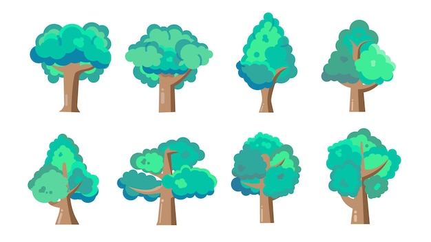 conjunto de ilustración plana de árbol