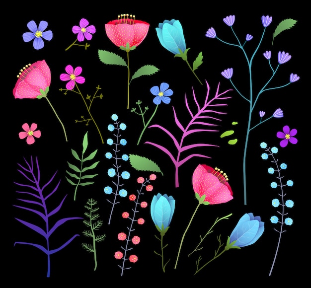 Conjunto de ilustración plana de flores silvestres