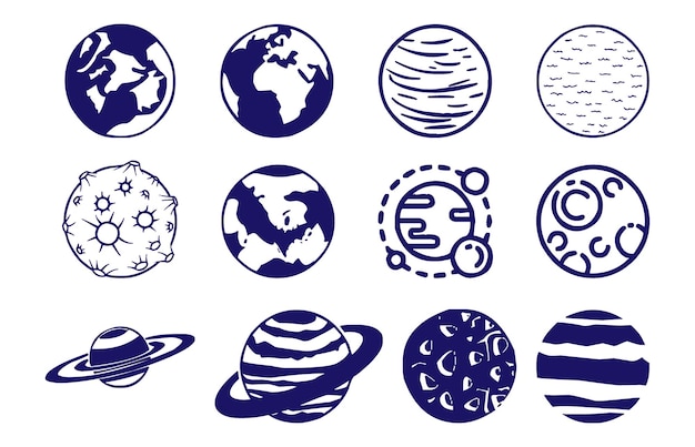 Conjunto de ilustración Planetas Silueta diseño plano