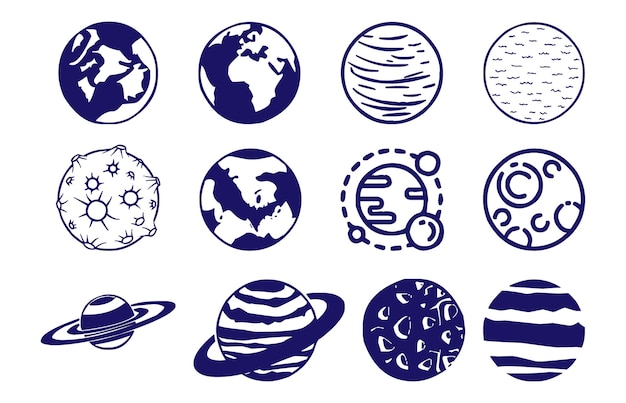 Vector conjunto de ilustración planetas silueta diseño plano