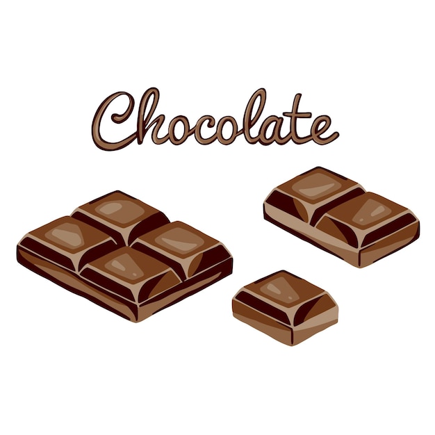 Conjunto de ilustración realista de barras de chocolate rotas sobre fondo blanco Ilustración de alta calidad