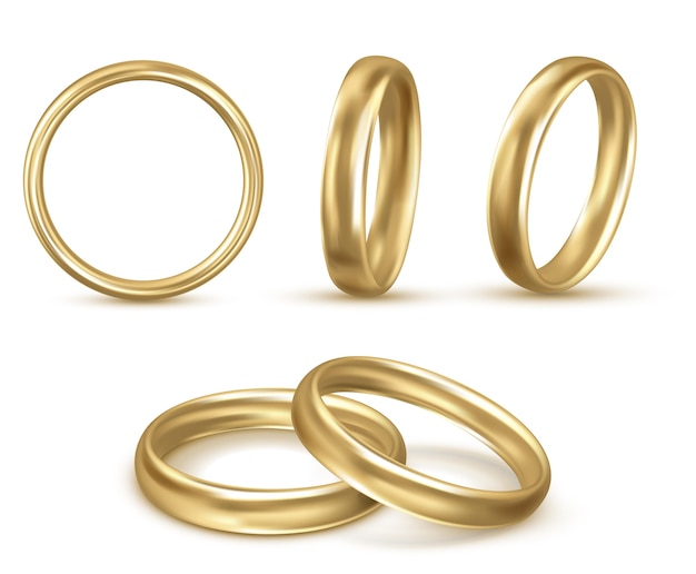 Vector conjunto de ilustración realista de hermosos anillos de boda