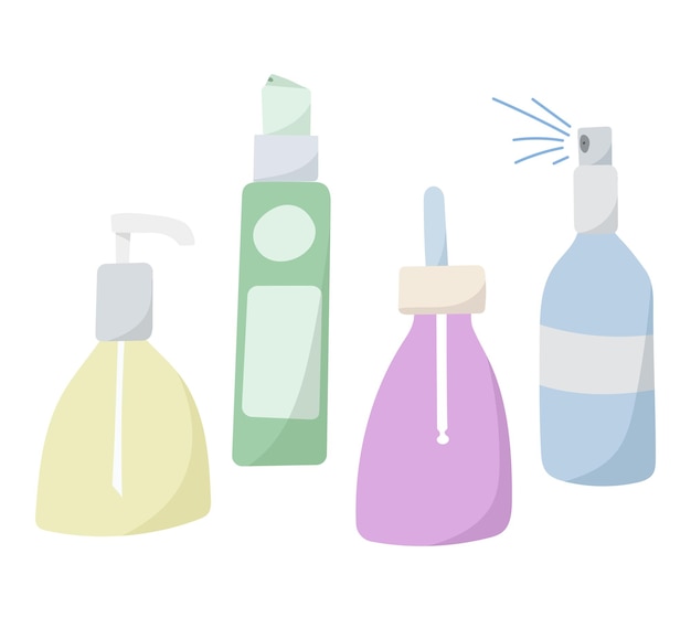 Conjunto de ilustración de rutina de cuidado de la piel Elementos aislados de vector de cuidado facial y corporal de spa de belleza