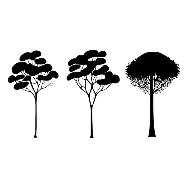 Conjunto de ilustración de silueta de planta y árbol