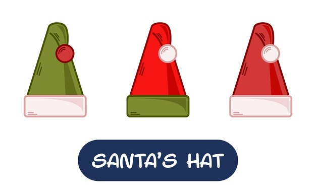 Conjunto de ilustración de sombrero de Santa de dibujos animados de colores de variación Vector EPS 10