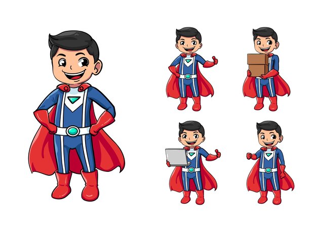 conjunto de ilustración de superhéroe infantil