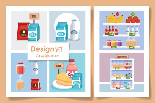 conjunto de ilustración de supermercado de escenas