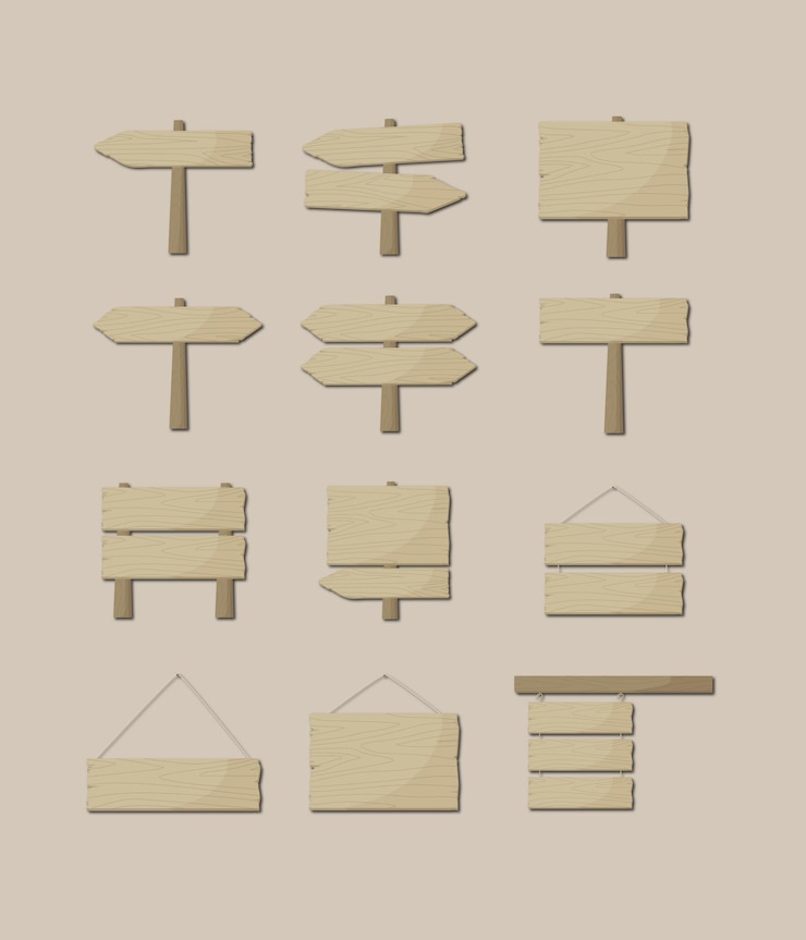 Conjunto de ilustración de tablero de letrero de madera