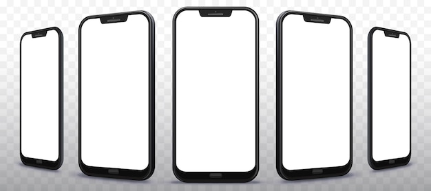 Conjunto de ilustración de teléfono móvil transparente desde diferentes ángulos y perspectivas