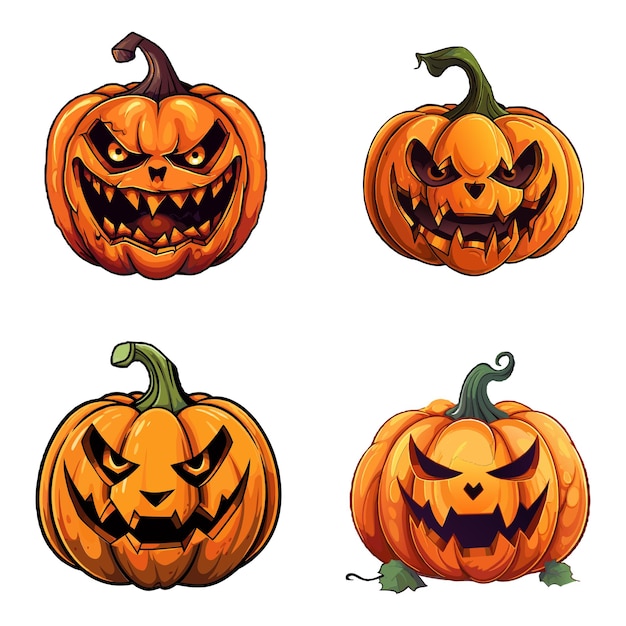 Conjunto de ilustración de varias calabazas de Halloween