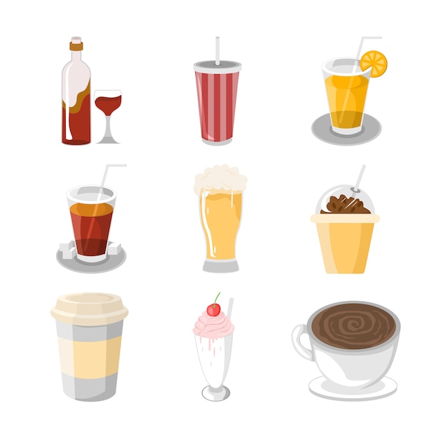 Conjunto de ilustración de varios cafés de bebidas