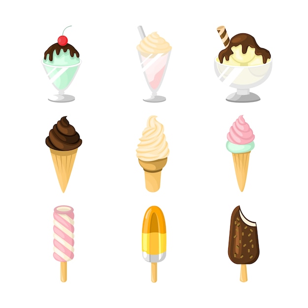 Conjunto de ilustración de varios tipos de helado