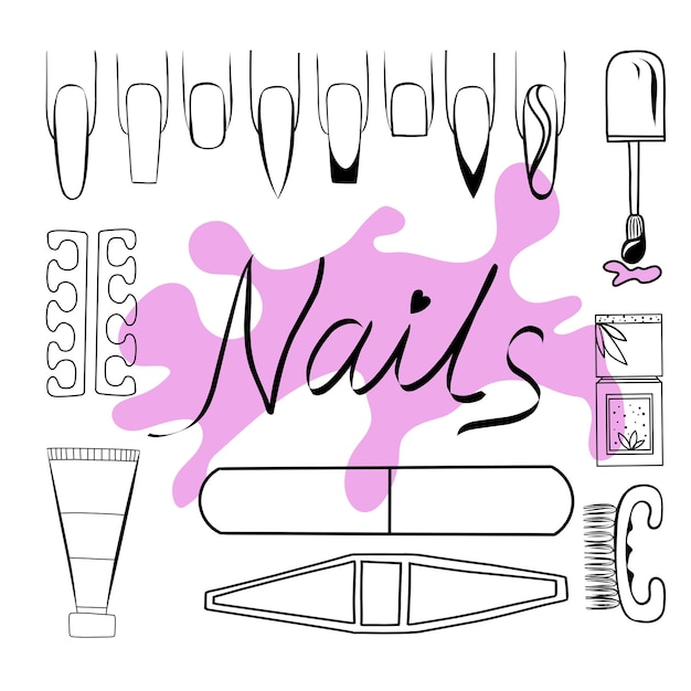 Conjunto de ilustración de vector de accesorios de manicura