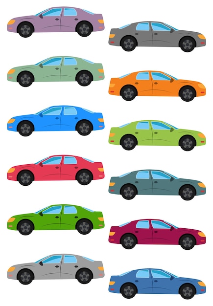 Conjunto de ilustración de vector aislado de coche multicolorxa