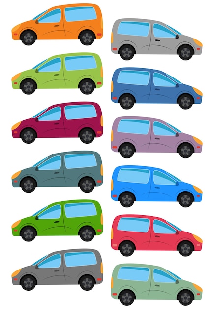 Conjunto de ilustración de vector aislado de coche multicolorxa