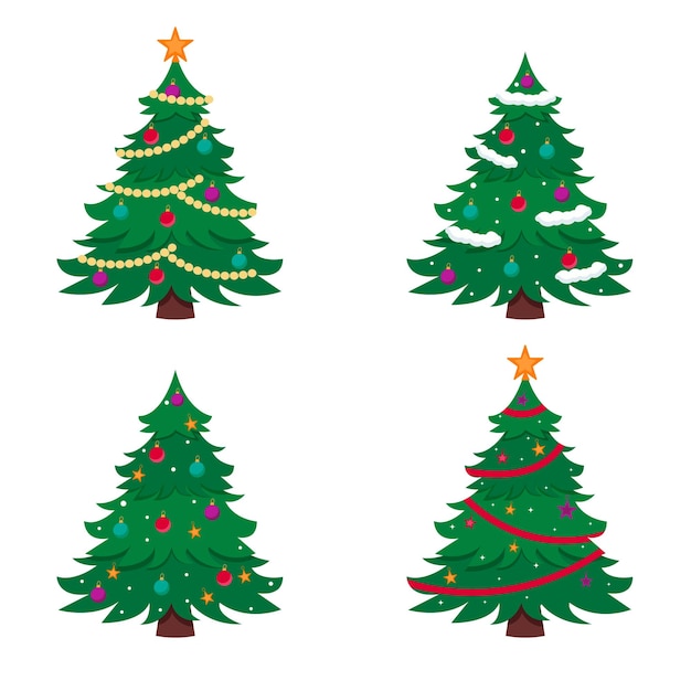 Conjunto de ilustración de vector de árboles de navidad