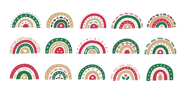 Conjunto de ilustración de vector de arco iris de Navidad