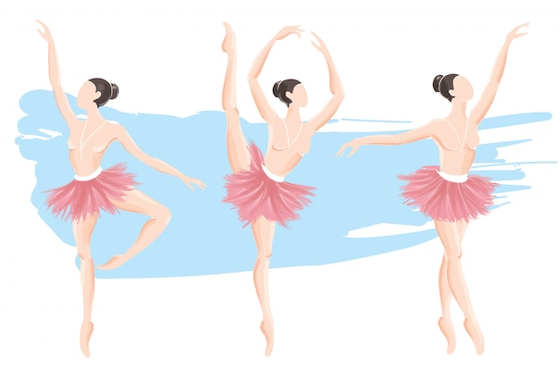 Conjunto de ilustración de vector de bailarina de mujer