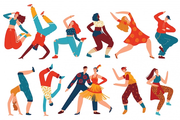 Conjunto de ilustración de vector de baile de personas.